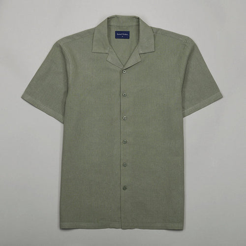 Cuban Collar Linen-Rich Shirt - Sage