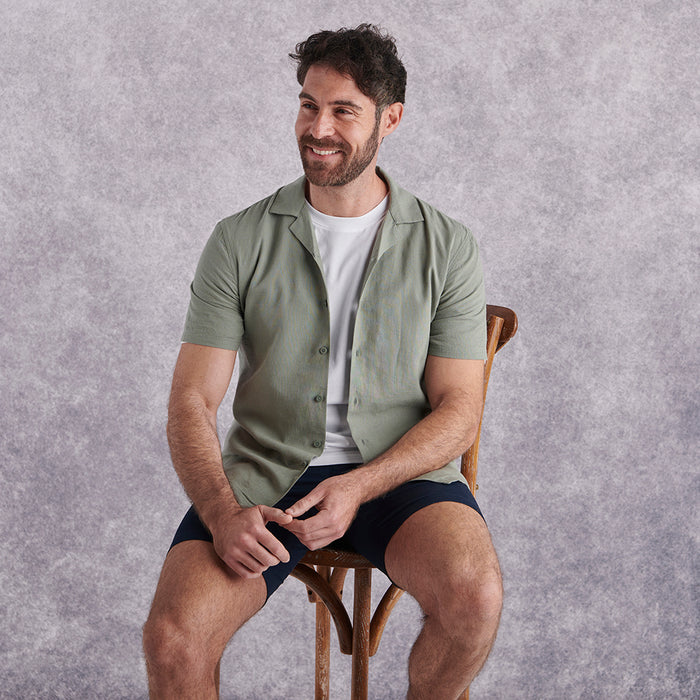 Cuban Collar Linen-Rich Shirt - Sage
