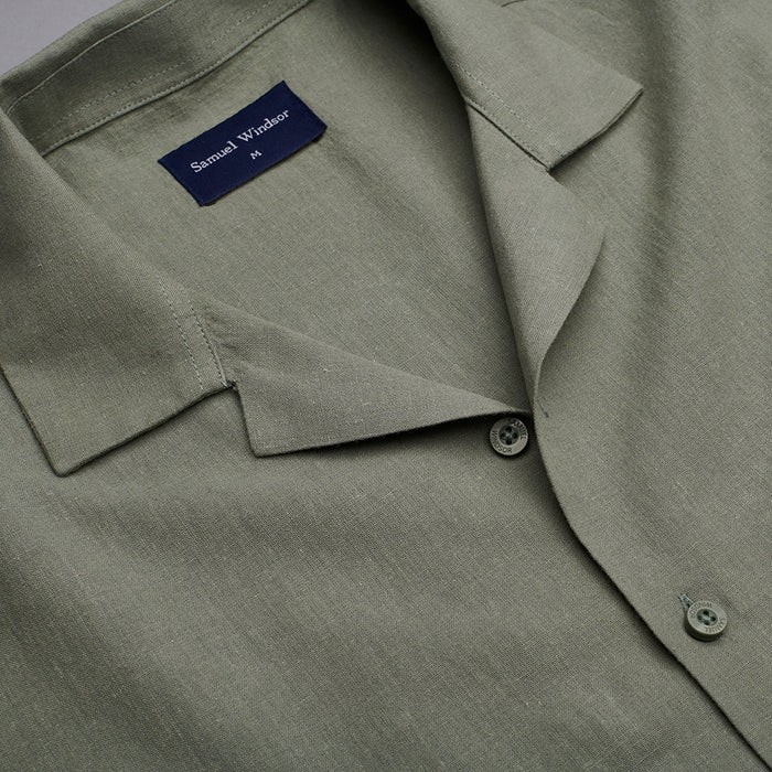Cuban Collar Linen-Rich Shirt - Sage