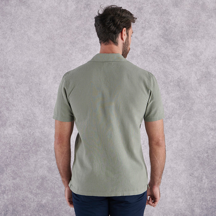 Cuban Collar Linen-Rich Shirt - Sage