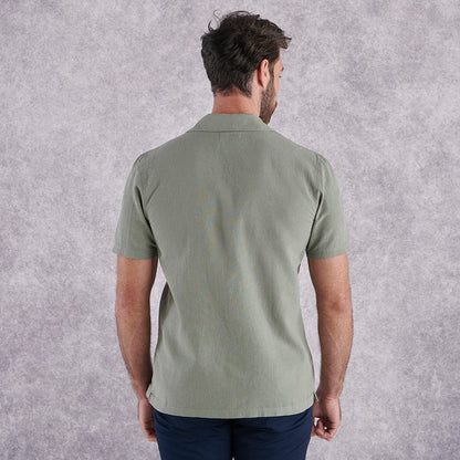 Cuban Collar Linen-Rich Shirt - Sage