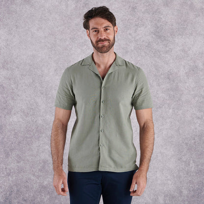 Cuban Collar Linen-Rich Shirt - Sage