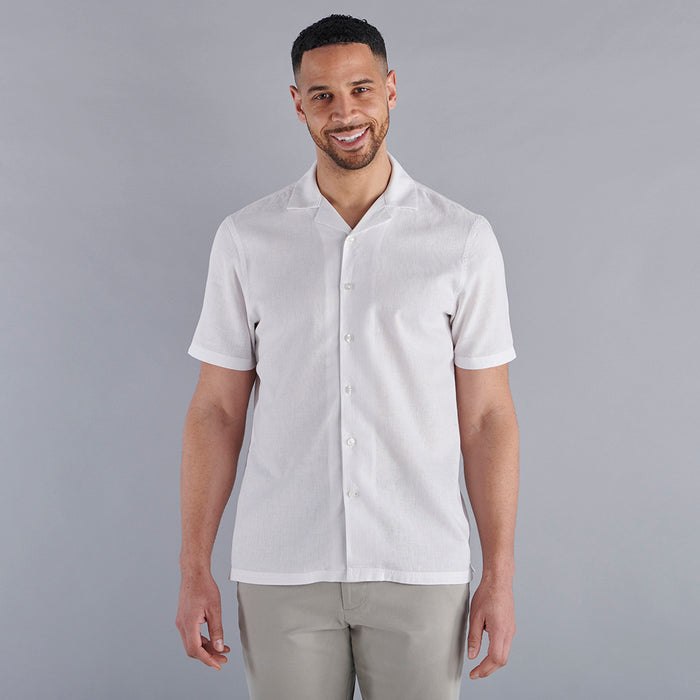 Cuban Collar Linen-Rich Shirt - White