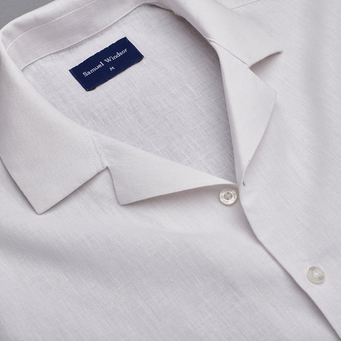 Cuban Collar Linen-Rich Shirt - White