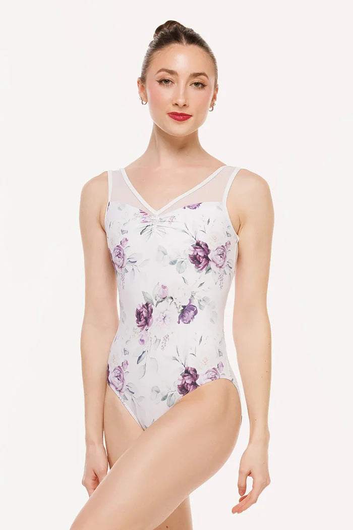 Elevé  Dancewear Fabiola Tank Leotard, Moonlit Garden White