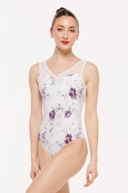 Elevé  Dancewear Fabiola Tank Leotard, Moonlit Garden White