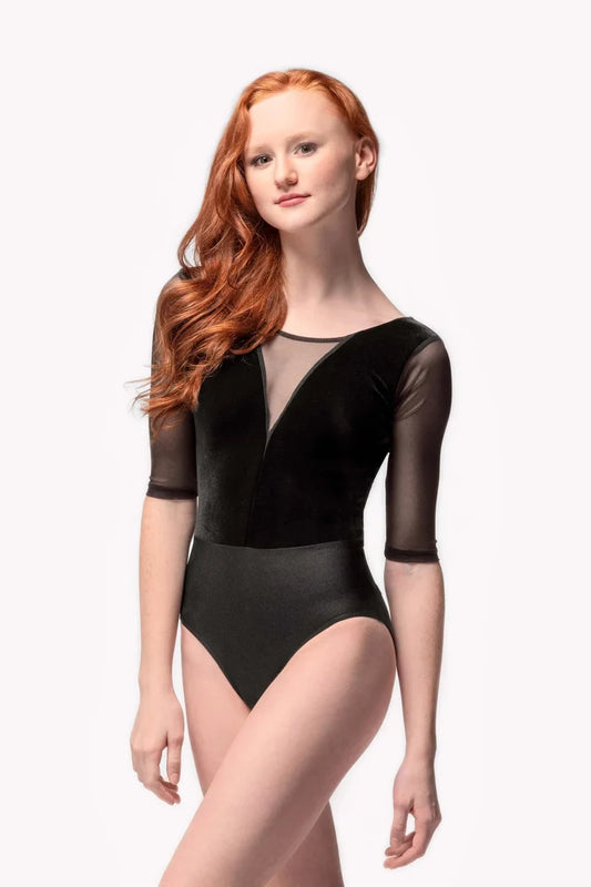Elevé Dancewear Tempe 3/4 Sleeve Leotard, Black Velvet