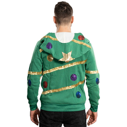 Extreme Christmas Tree Hoodie with Balls & Stars Adult Unisex Zip-Up Costume Sweatshirt - TVStoreOnline