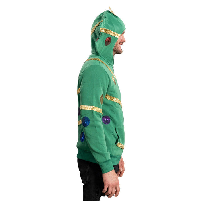 Extreme Christmas Tree Hoodie with Balls & Stars Adult Unisex Zip-Up Costume Sweatshirt - TVStoreOnline