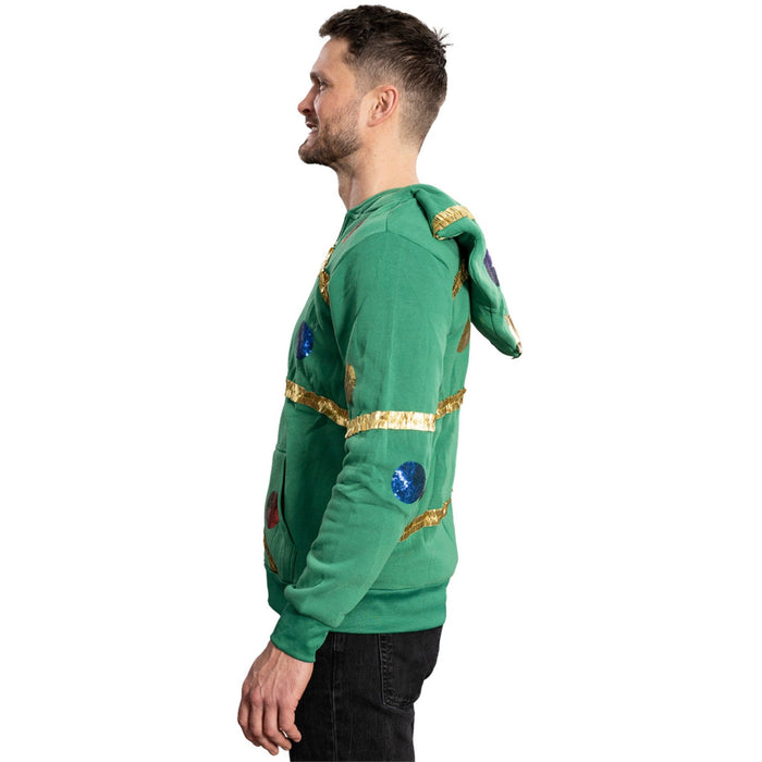 Extreme Christmas Tree Hoodie with Balls & Stars Adult Unisex Zip-Up Costume Sweatshirt - TVStoreOnline