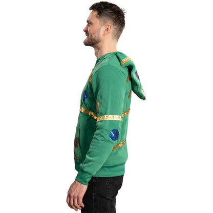 Extreme Christmas Tree Hoodie with Balls & Stars Adult Unisex Zip-Up Costume Sweatshirt - TVStoreOnline