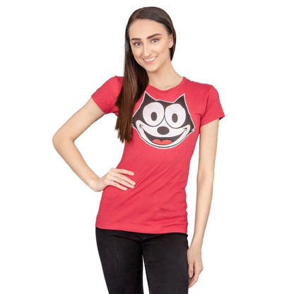 Felix the Cat Face Juniors Red T-shirt-tvso
