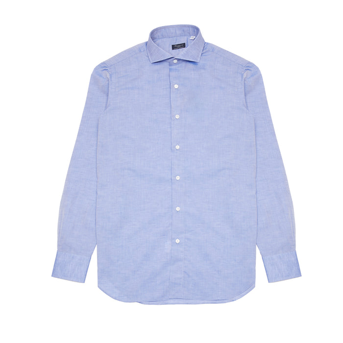 Finamore Napoli Cotton/Line Blend Shirt in Blue