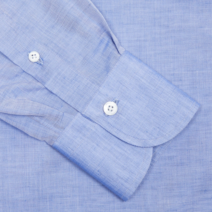 Finamore Napoli Cotton/Line Blend Shirt in Blue