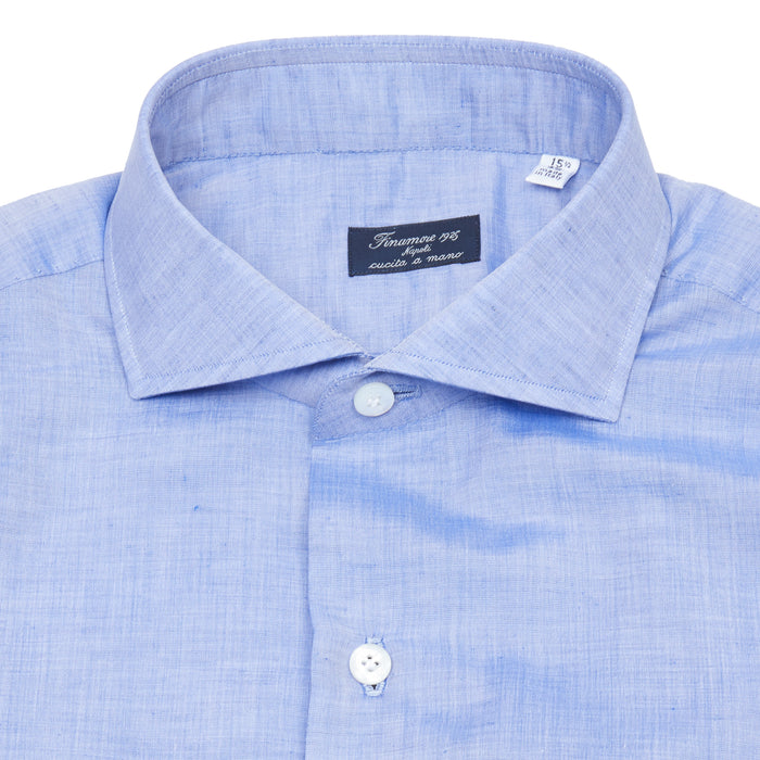 Finamore Napoli Cotton/Line Blend Shirt in Blue