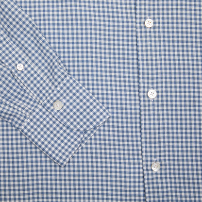Finamore Tokyo Leonardo Gingham Button-Down Shirt in Blue. A flannel button down in a small blue and white gingham check.
