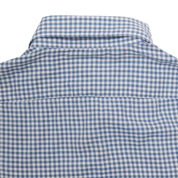 Finamore Tokyo Leonardo Gingham Button-Down Shirt in Blue. A flannel button down in a small blue and white gingham check.