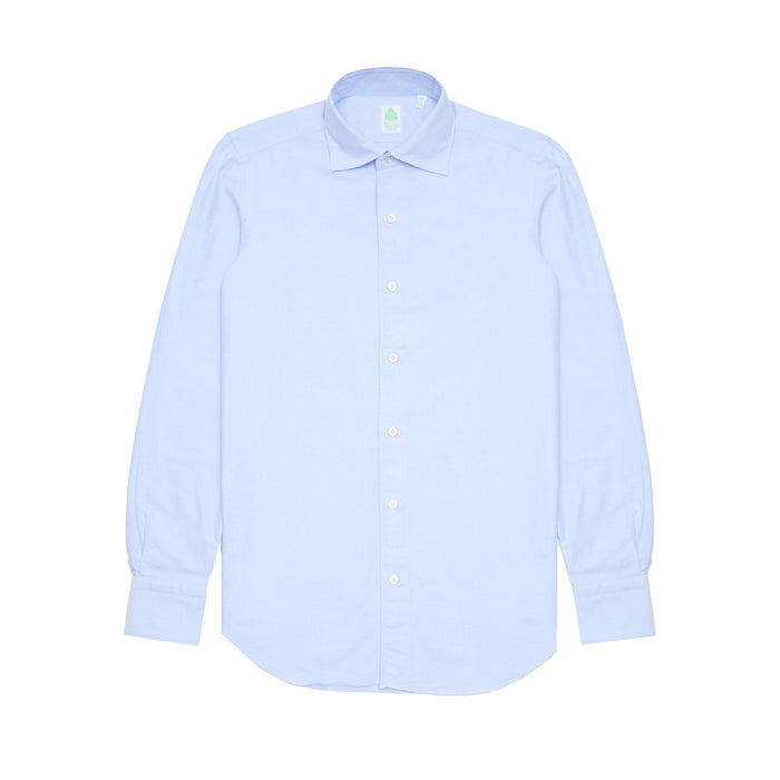 Finamore Tokyo Luigi Cotton Shirt in Blue. A Classic blue Oxford shirt, but with a spread collar.