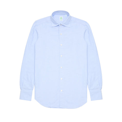 Finamore Tokyo Luigi Cotton Shirt in Blue. A Classic blue Oxford shirt, but with a spread collar.