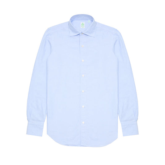 Finamore Tokyo Luigi Cotton Shirt in Blue. A Classic blue Oxford shirt, but with a spread collar.