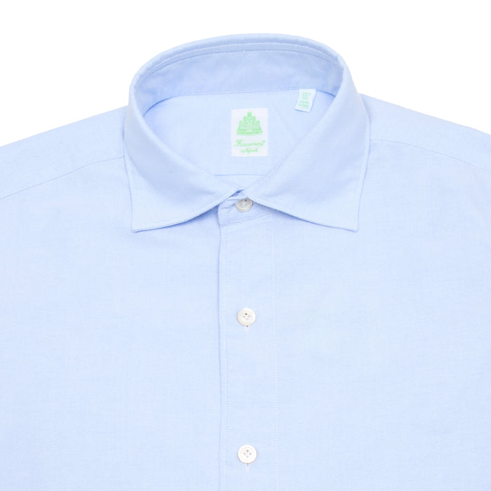 Finamore Tokyo Luigi Cotton Shirt in Blue. A Classic blue Oxford shirt, but with a spread collar.