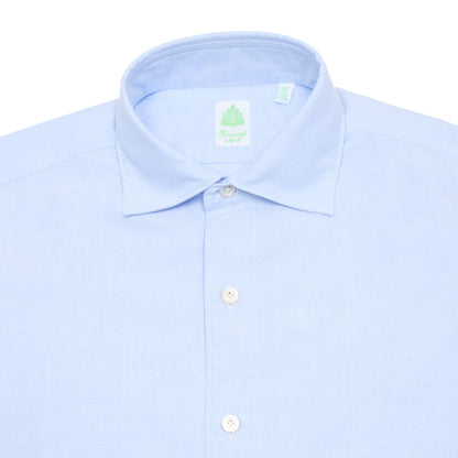Finamore Tokyo Luigi Cotton Shirt in Blue. A Classic blue Oxford shirt, but with a spread collar.