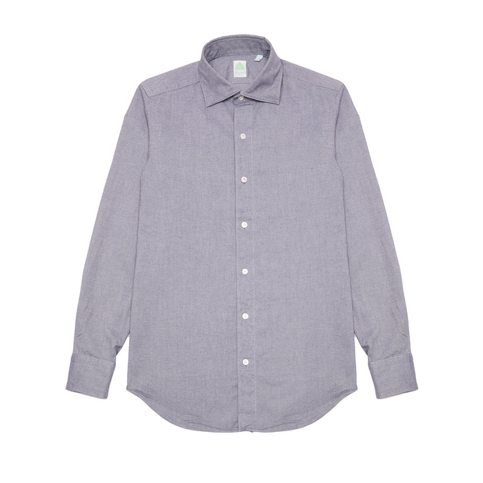 Finamore Tokyo Luigi Cotton Shirt in Indigo. A midweight flannel shirt in a blue-grey cotton. Spread collar.
