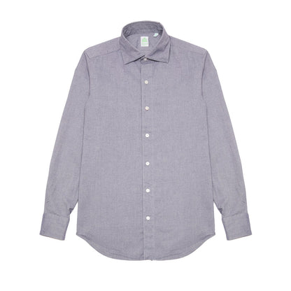 Finamore Tokyo Luigi Cotton Shirt in Indigo. A midweight flannel shirt in a blue-grey cotton. Spread collar.