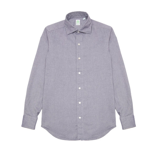 Finamore Tokyo Luigi Cotton Shirt in Indigo. A midweight flannel shirt in a blue-grey cotton. Spread collar.
