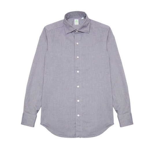 Finamore Tokyo Luigi Cotton Shirt in Indigo. A midweight flannel shirt in a blue-grey cotton. Spread collar.