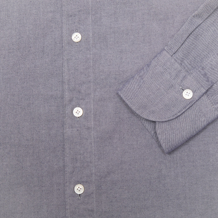 Finamore Tokyo Luigi Cotton Shirt in Indigo. A midweight flannel shirt in a blue-grey cotton. Spread collar.
