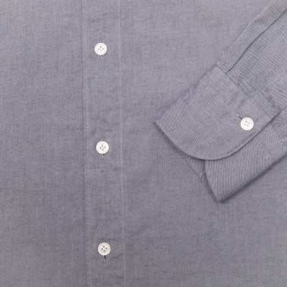 Finamore Tokyo Luigi Cotton Shirt in Indigo. A midweight flannel shirt in a blue-grey cotton. Spread collar.