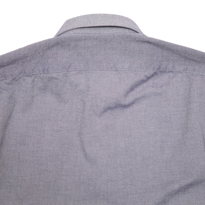 Finamore Tokyo Luigi Cotton Shirt in Indigo. A midweight flannel shirt in a blue-grey cotton. Spread collar.
