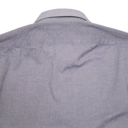 Finamore Tokyo Luigi Cotton Shirt in Indigo. A midweight flannel shirt in a blue-grey cotton. Spread collar.