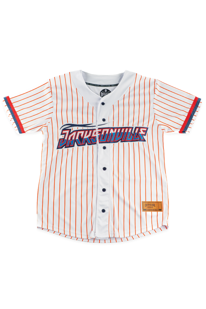 [ Flipturn X Jacksonville Jumbo Shrimp ] Pinstripe White Jersey