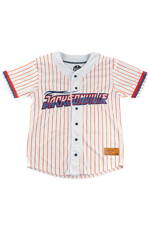 [ Flipturn X Jacksonville Jumbo Shrimp ] Pinstripe White Jersey