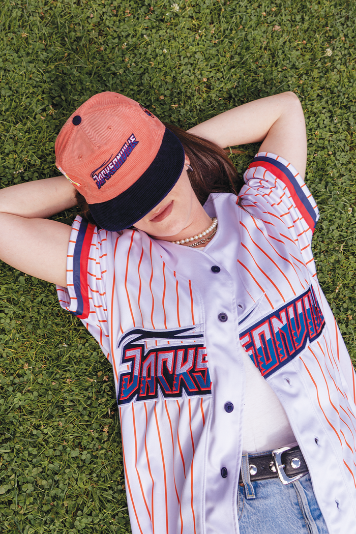 [ Flipturn X Jacksonville Jumbo Shrimp ] Pinstripe White Jersey