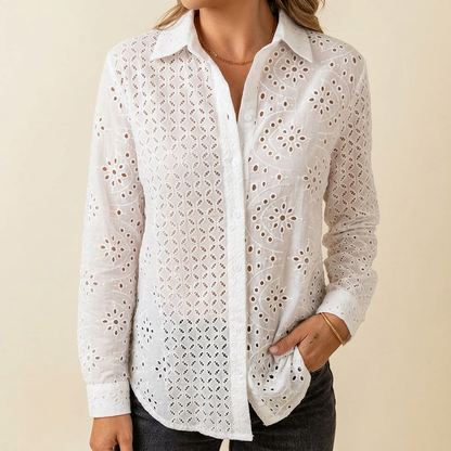 Florelle – Embroidered Eyelet Button Blouse
