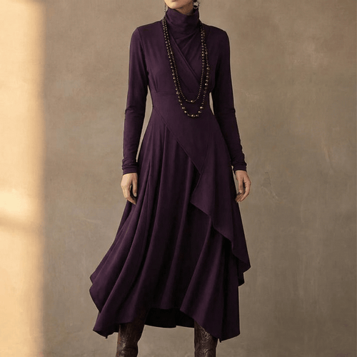 Florenne™ – Asymmetrical Draped High Neck Maxi Dress - Lark & Clover