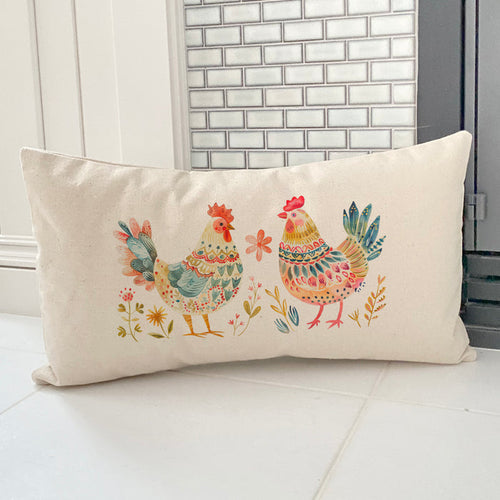 Folk-art Chickens - Rectangular Canvas Pillow