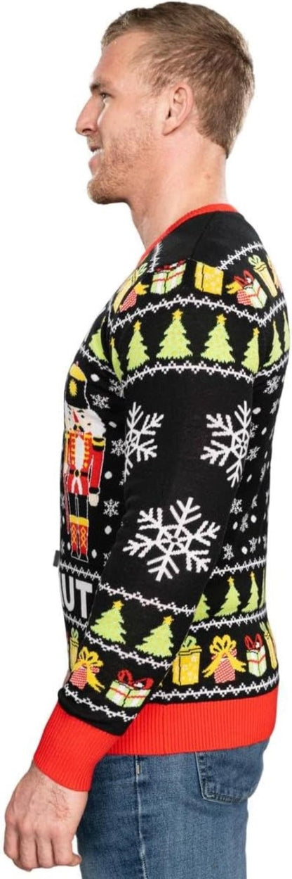Funny Crack Deez Nuts Nutcracker Santa Knitted Ugly Christmas Sweater - TVStoreOnline