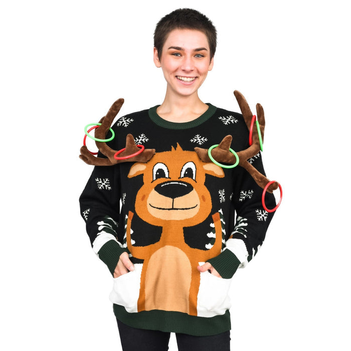 Funny Unisex Reindeer Ring Toss 3D Ugly Christmas Sweater - TVStoreOnline
