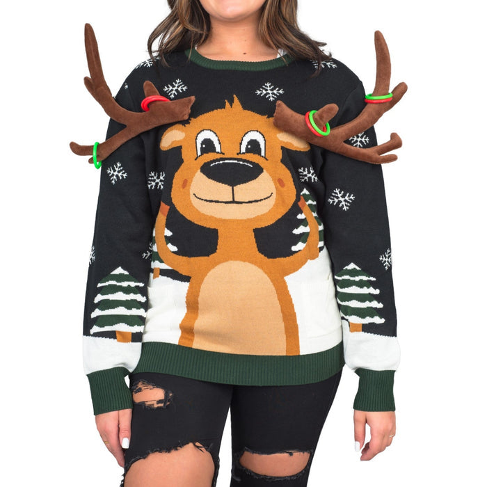 Funny Unisex Reindeer Ring Toss 3D Ugly Christmas Sweater - TVStoreOnline