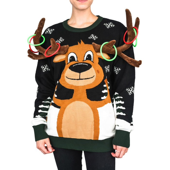 Funny Unisex Reindeer Ring Toss 3D Ugly Christmas Sweater - TVStoreOnline