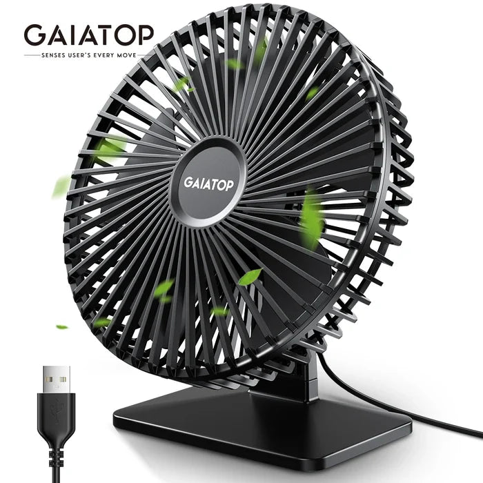 GAIATOP USB Desk Fan – Ultra Quiet, 4 Speeds, Adjustable Cooling