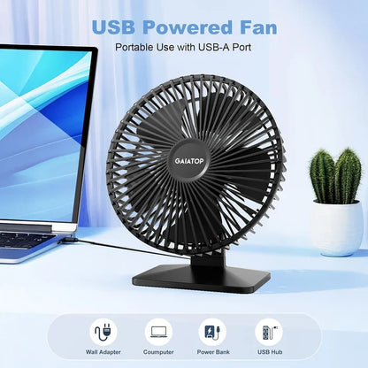 GAIATOP USB Desk Fan – Ultra Quiet, 4 Speeds, Adjustable Cooling