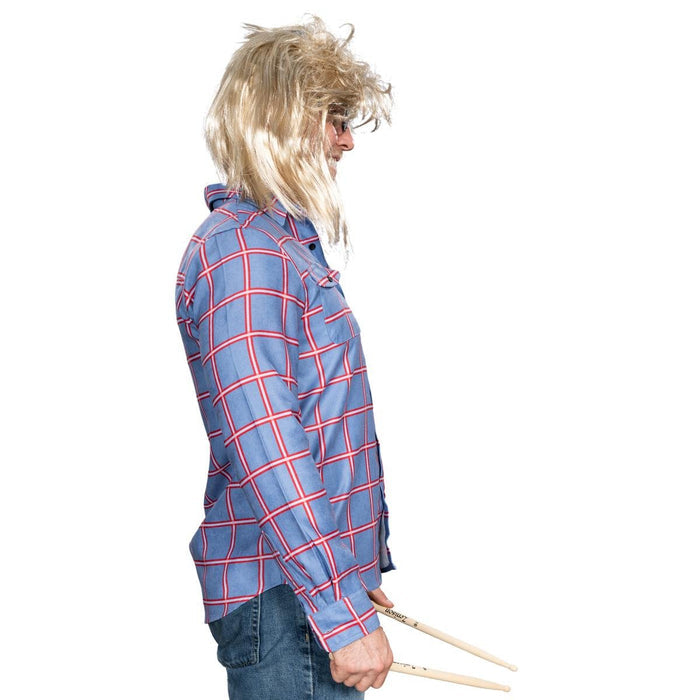 Garth Funny Tv Show Character Cosplay Button Down Flannel Shirt Wig and Drumstick Halloween Costume Set - TVStoreOnline