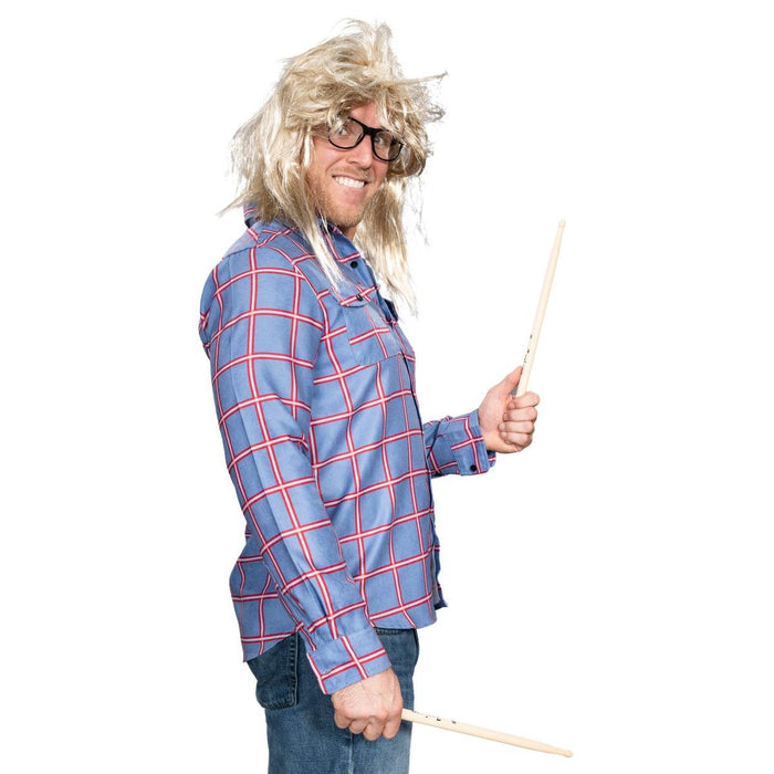 Garth Funny Tv Show Character Cosplay Button Down Flannel Shirt Wig and Drumstick Halloween Costume Set - TVStoreOnline