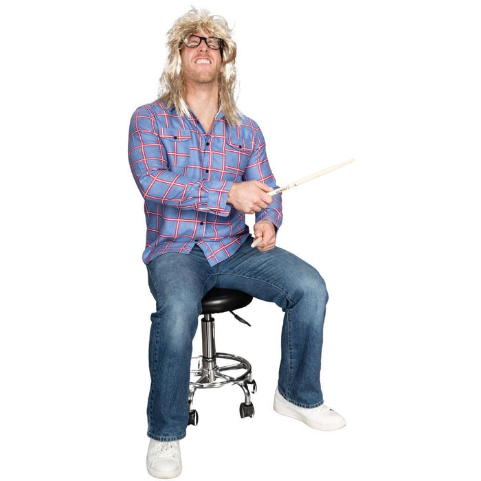 Garth Funny Tv Show Character Cosplay Button Down Flannel Shirt Wig and Drumstick Halloween Costume Set - TVStoreOnline