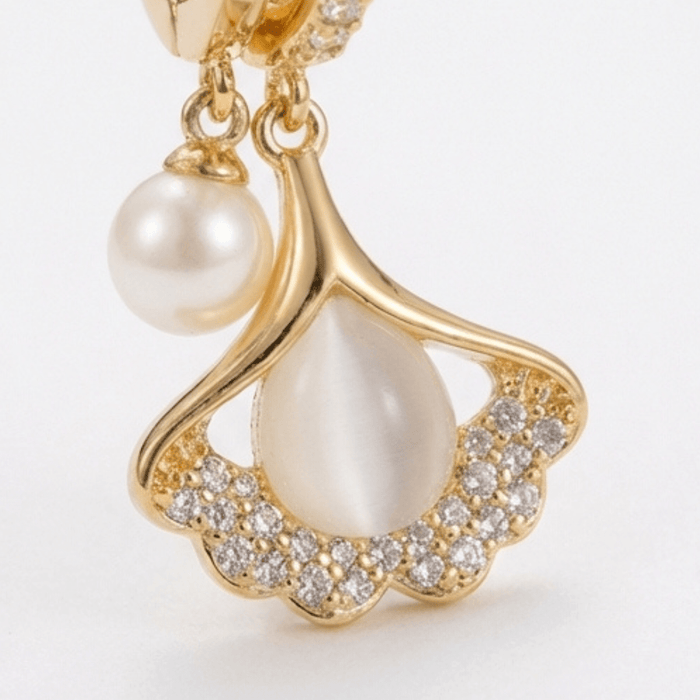 Ginara™ – Crystal Ginkgo Leaf Drop Earrings with Pearl - Lark & Clover